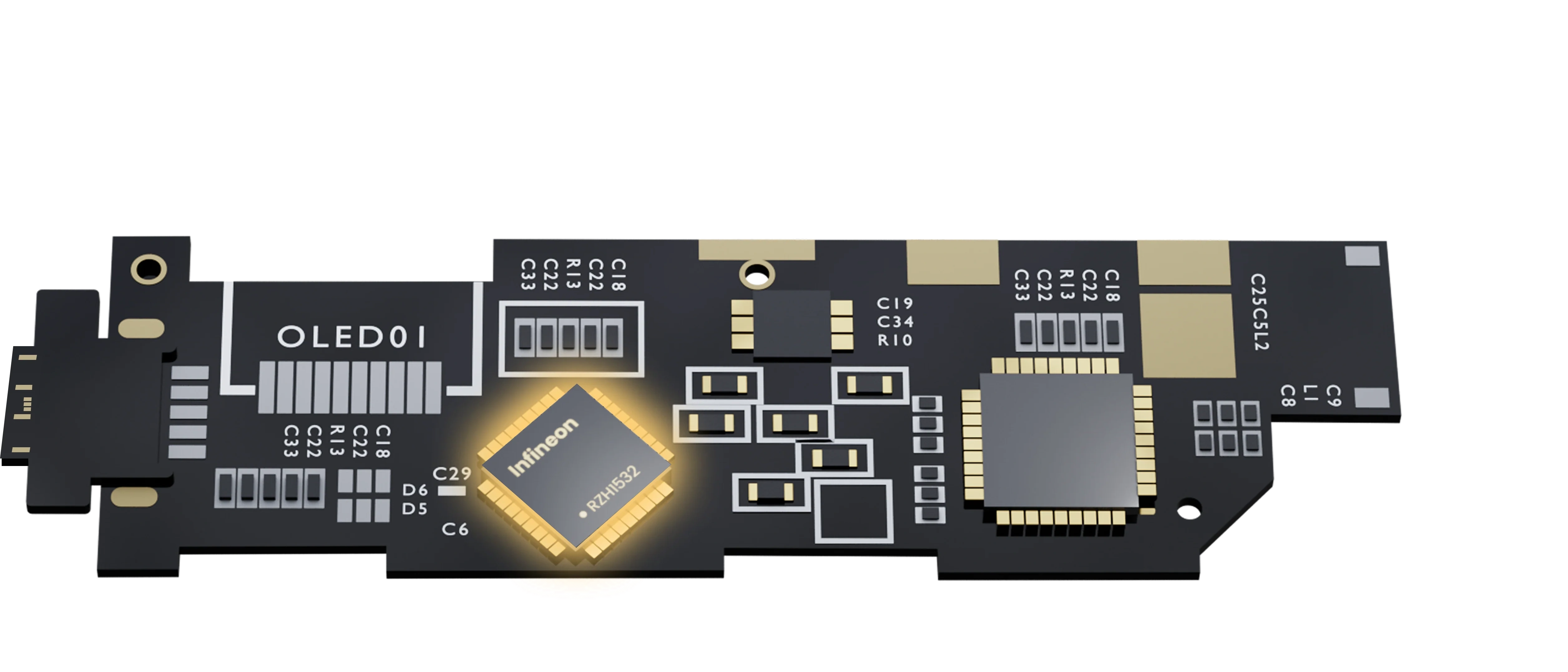 imKey PCB电路板特写 - 英飞凌安全芯片金色高亮黑色背景